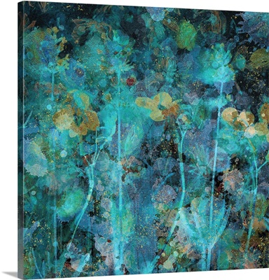 Painterly Flowers In Teal