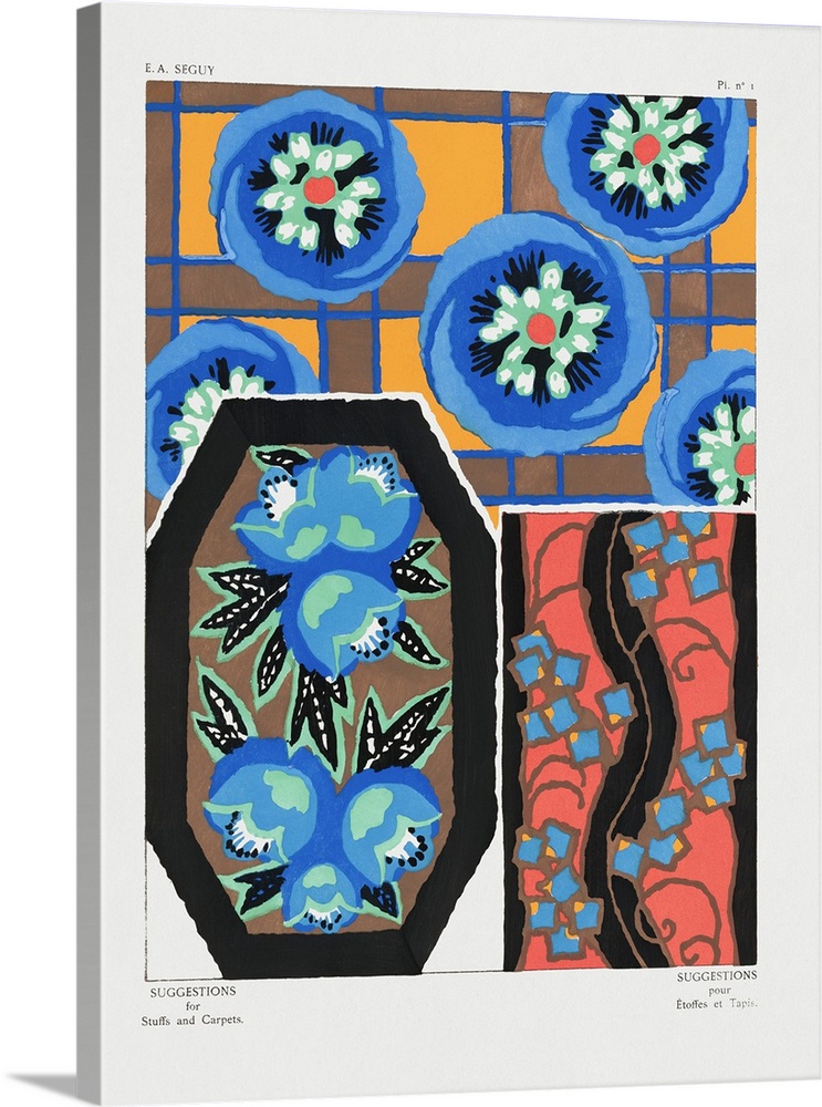 Vintage floral patterns. Art Nouveau flower pochoir stencil print for fabric and textile designs.