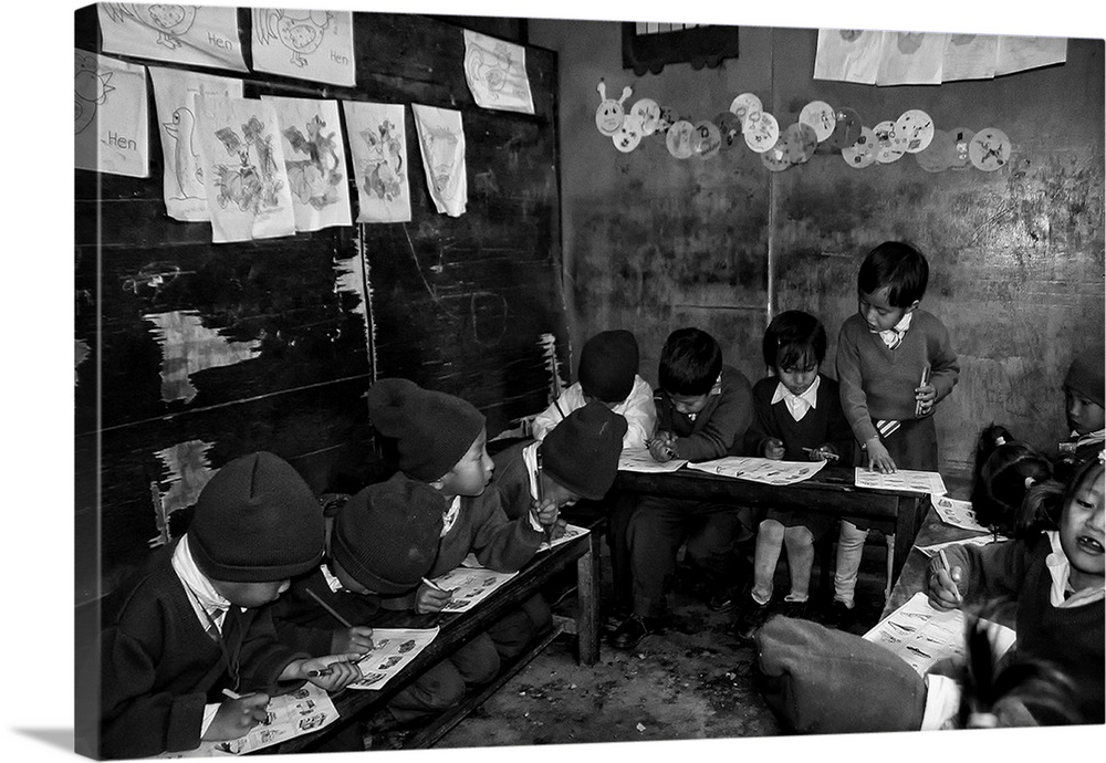 Several young students in a school in Kathmandu, Nepal.