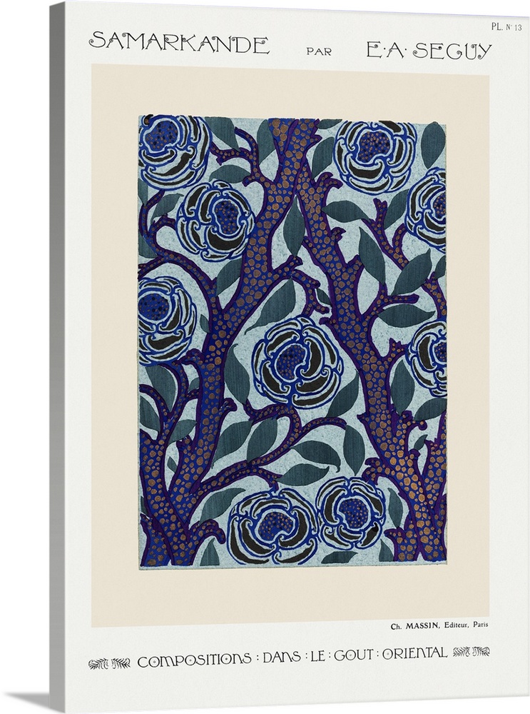 Flower pattern Art Deco stencil print in oriental style.