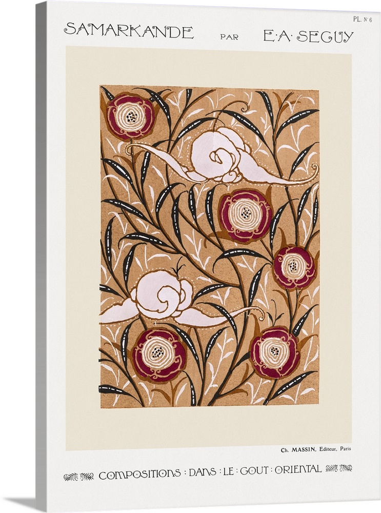 Art Nouveau Flower pattern stencil print in oriental style.