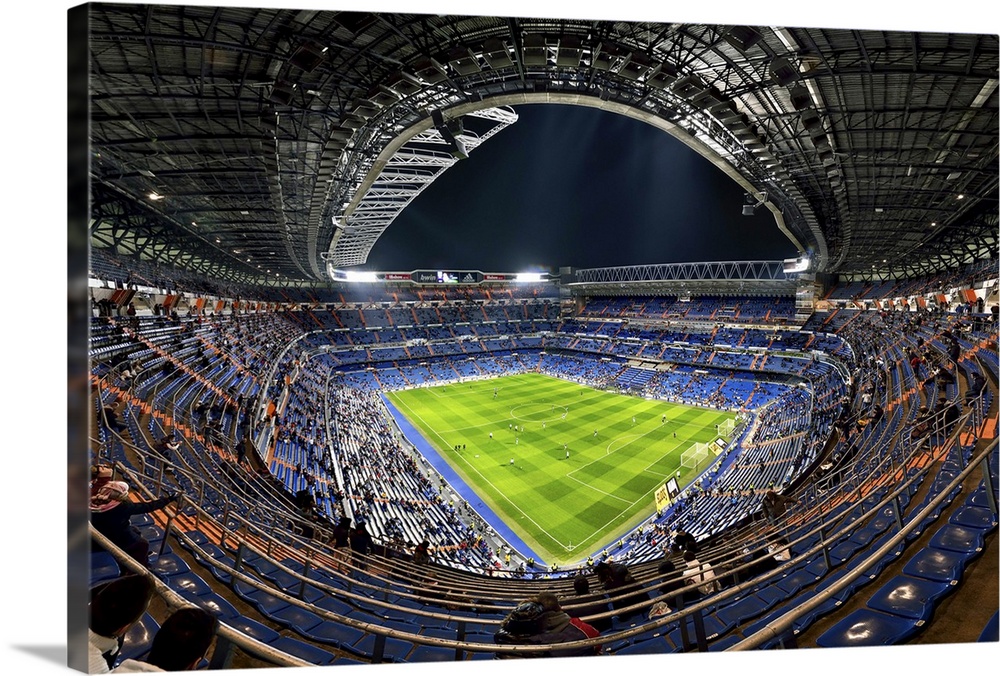 Wide-angle view of the inside of the Madrid Football Stadium, Spain.
