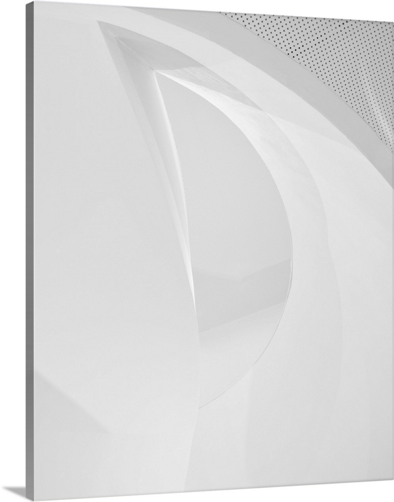 Abstract interior view of stark white architectural details.
