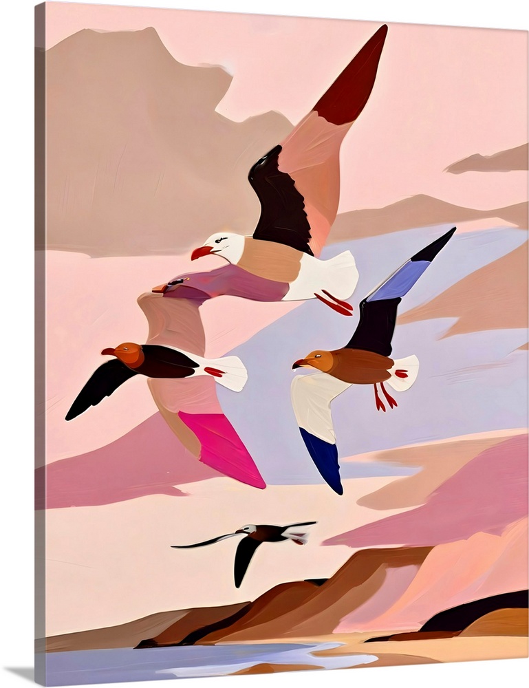 Soaring Silhouette Seagulls