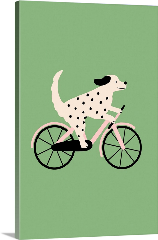 Spotted Dog Riding A Bicycle