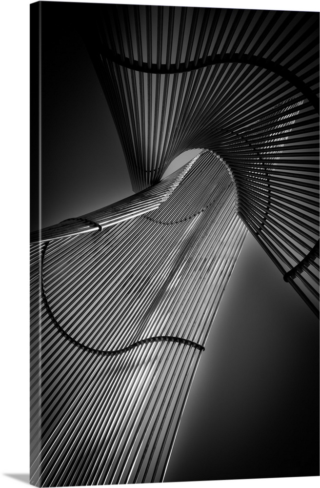 Abstract image created by the curves of pipes in a metal frame.