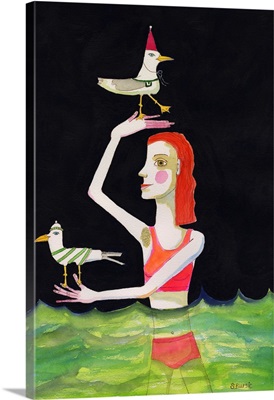 Swimming Lady With Birds