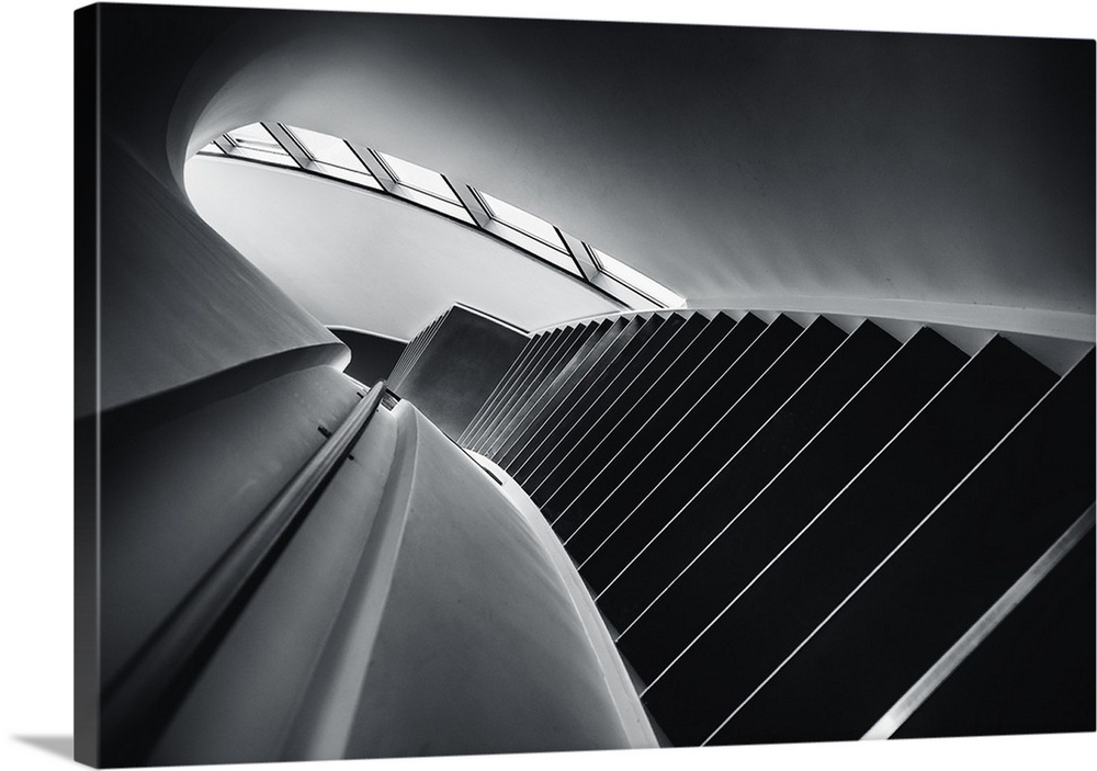 High contrast black and white photo of a staircase.