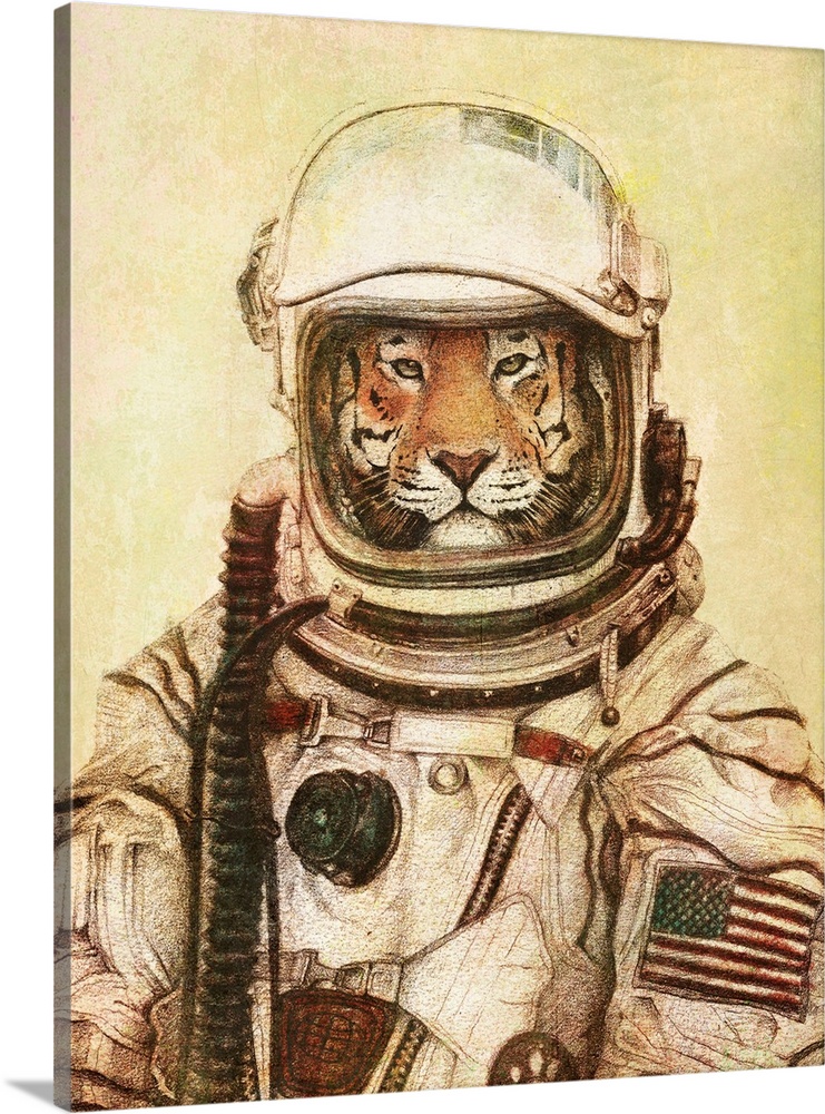 Tiger In A Vintage Astronaut Suit
