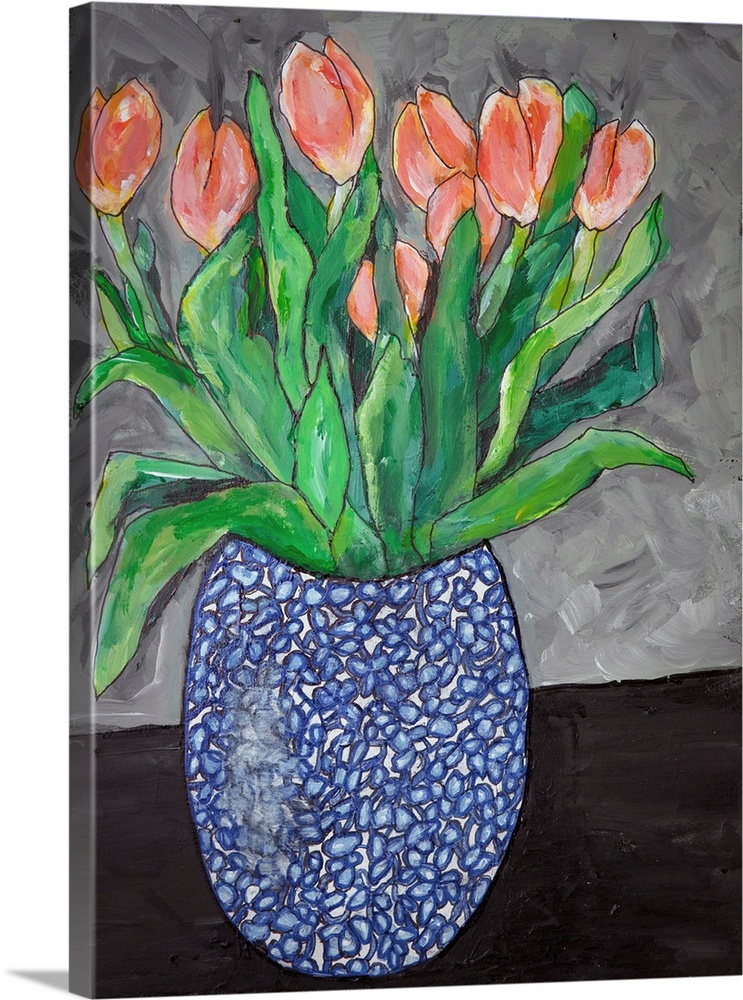 Tulips In Blue Vase