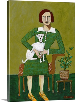 Vintage Lady With Her White Dog