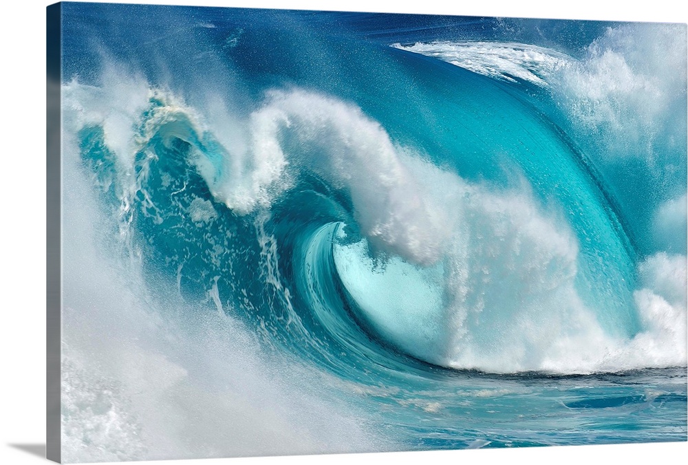 A giant blue wave curling.