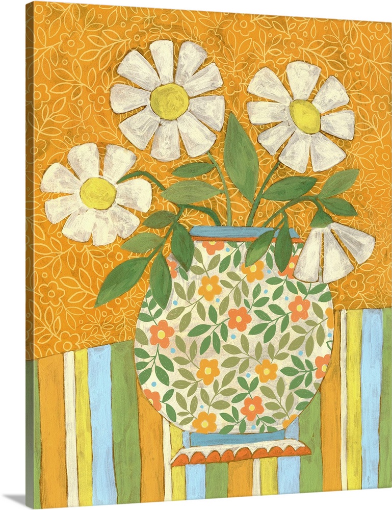 White Daisies In A Patterned Vase