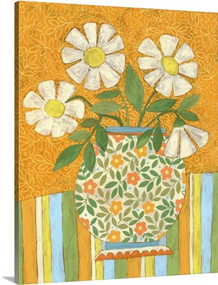 White Daisies In A Patterned Vase