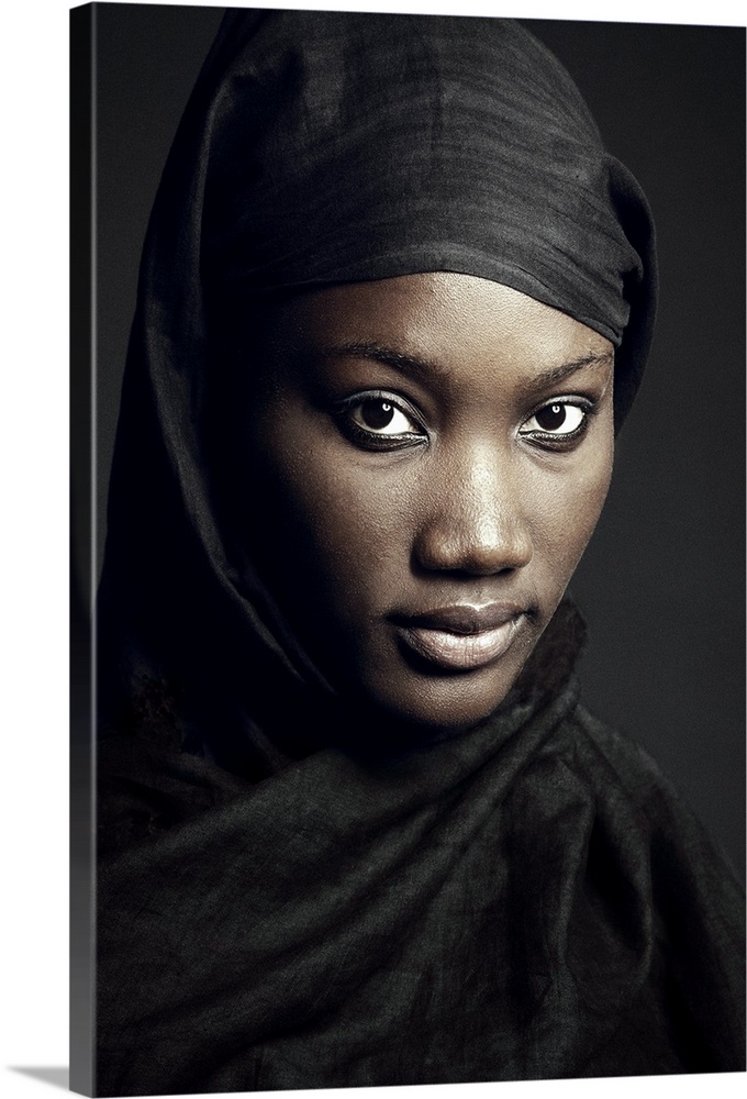 Portrait of a beautiful woman wearing a black veil, Dakar, Senegal.