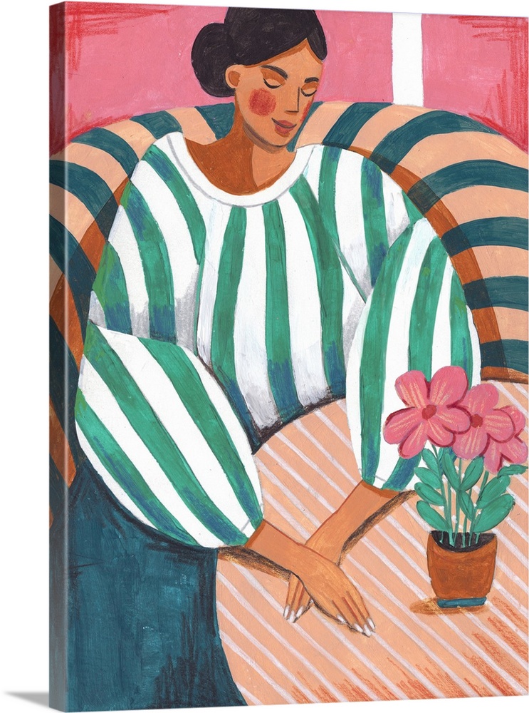 Woman In Stripes In Thought