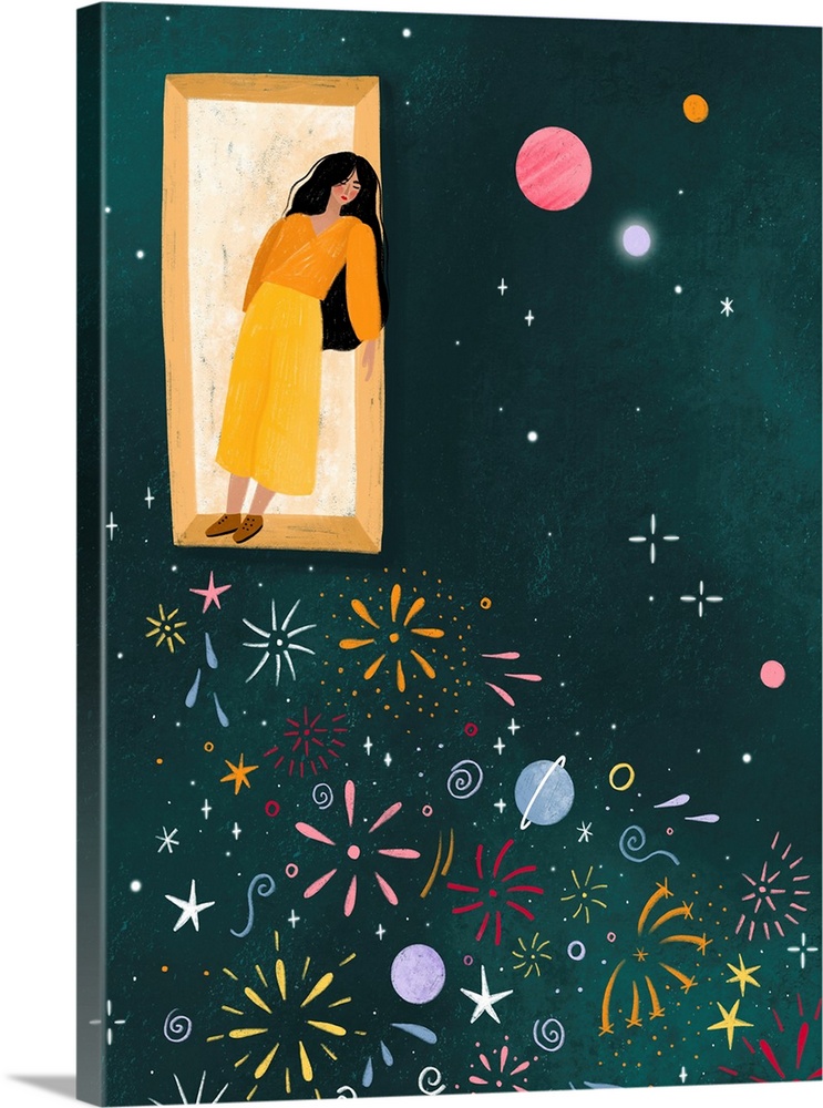 Yellow Dress Leans From A Window