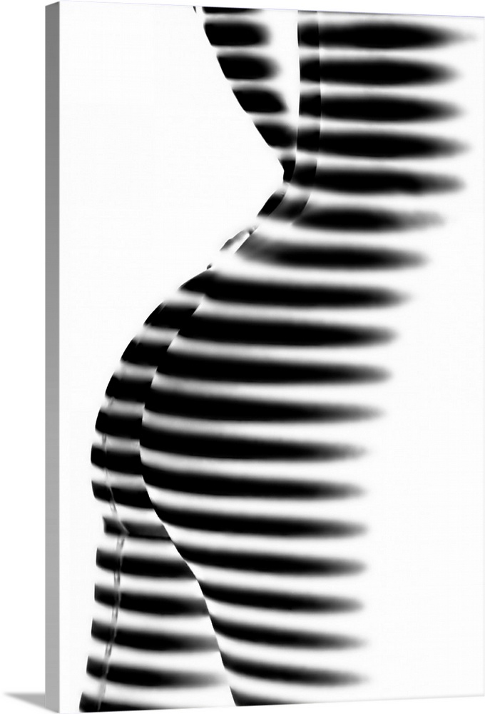Abstract photo of a nude with black and white stripes, resembling a zebra.