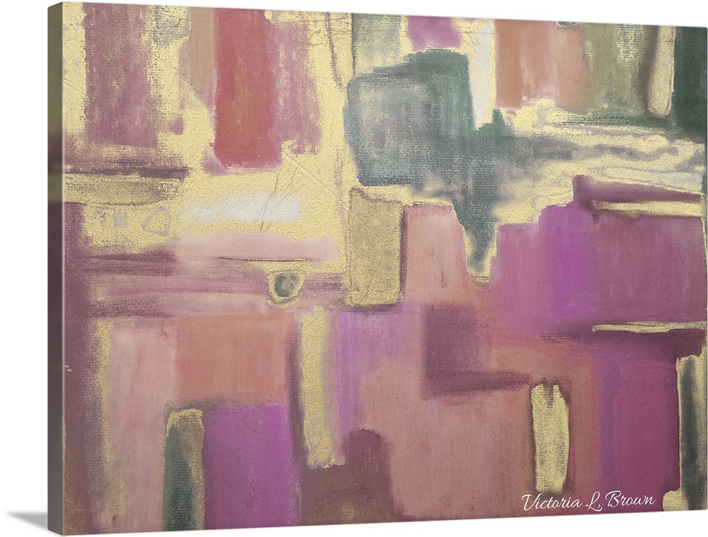 Contemporary abstract home decor artwork using tones of pink and gold.