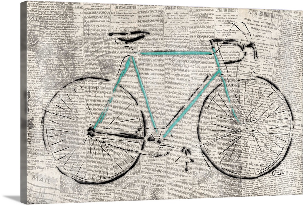 Image of a bicycle on weathered news print.