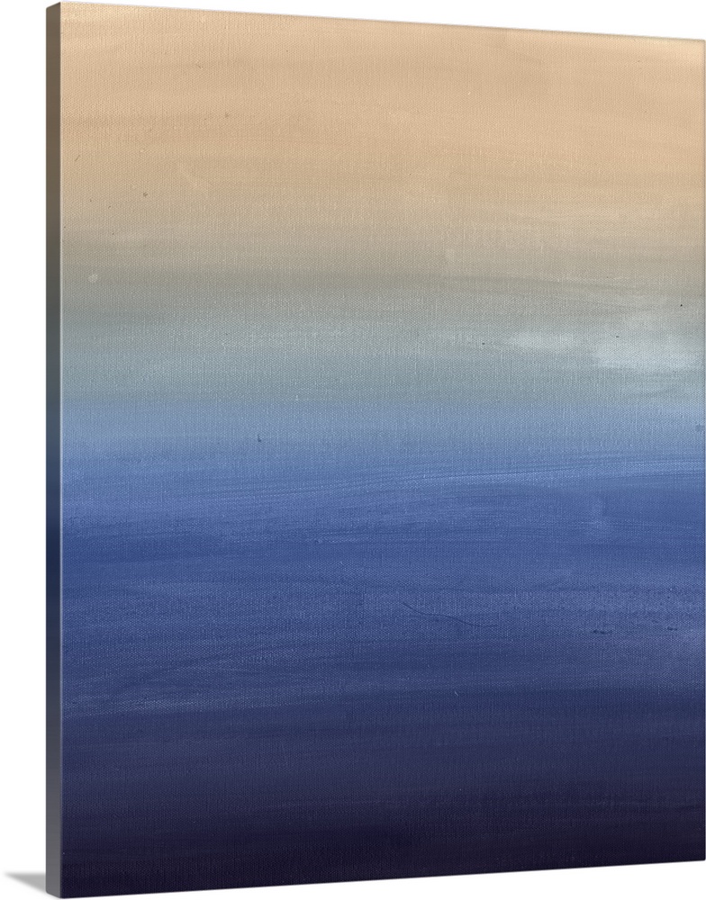 Contemporary abstract painting in a blue and tan gradient.