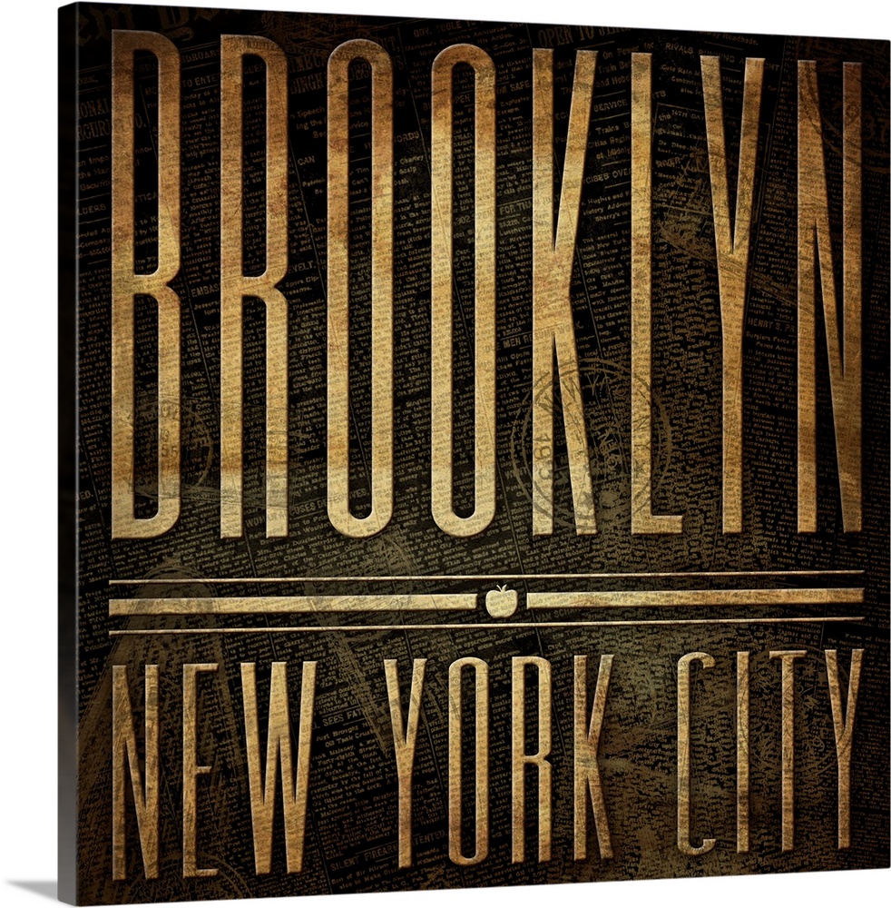 Typographical travel art with the text "Brooklyn, New York City" in a rustic, weathered look.