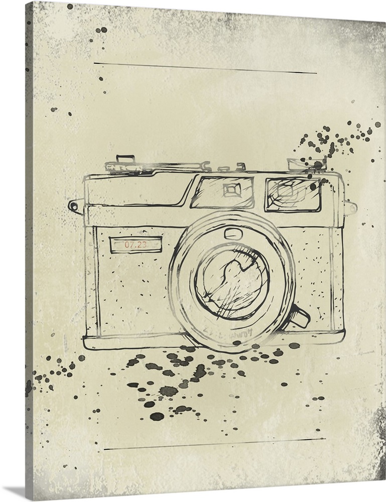 Contemporary drawing of a camera looking head on.