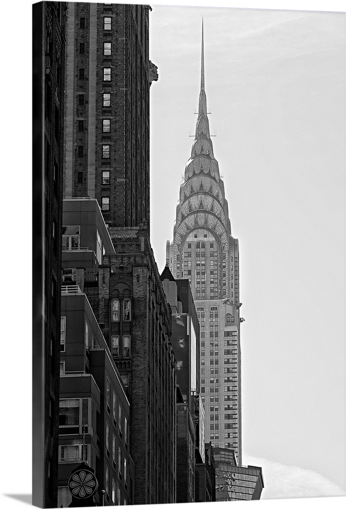 Black and white photograph of the Chrysler building in New York City
