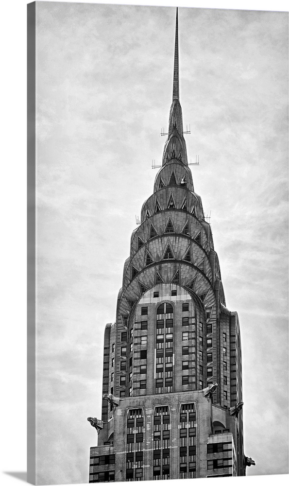 Black and white photograph of the Chrysler building in New York City.