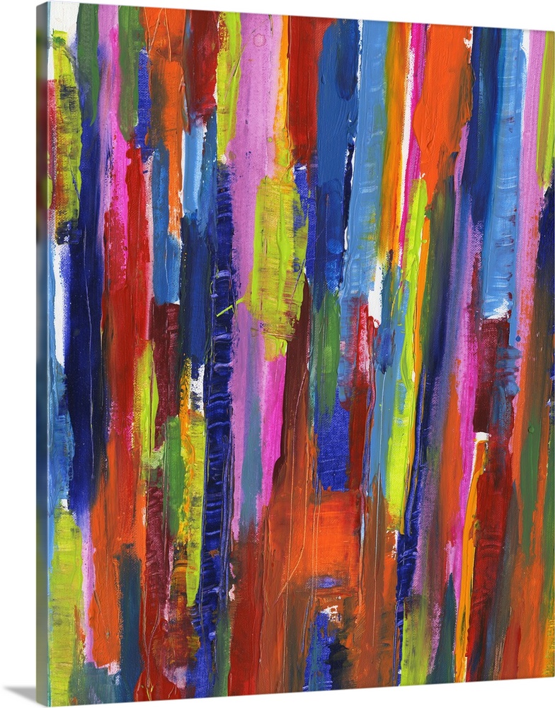 Abstract painting using vibrant colors and harsh strokes that convey depth and movement.