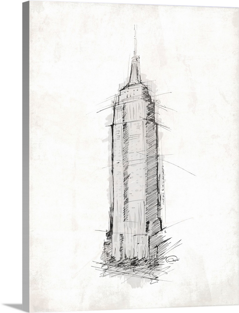 Sketch of the Empire State Building against a textured background.