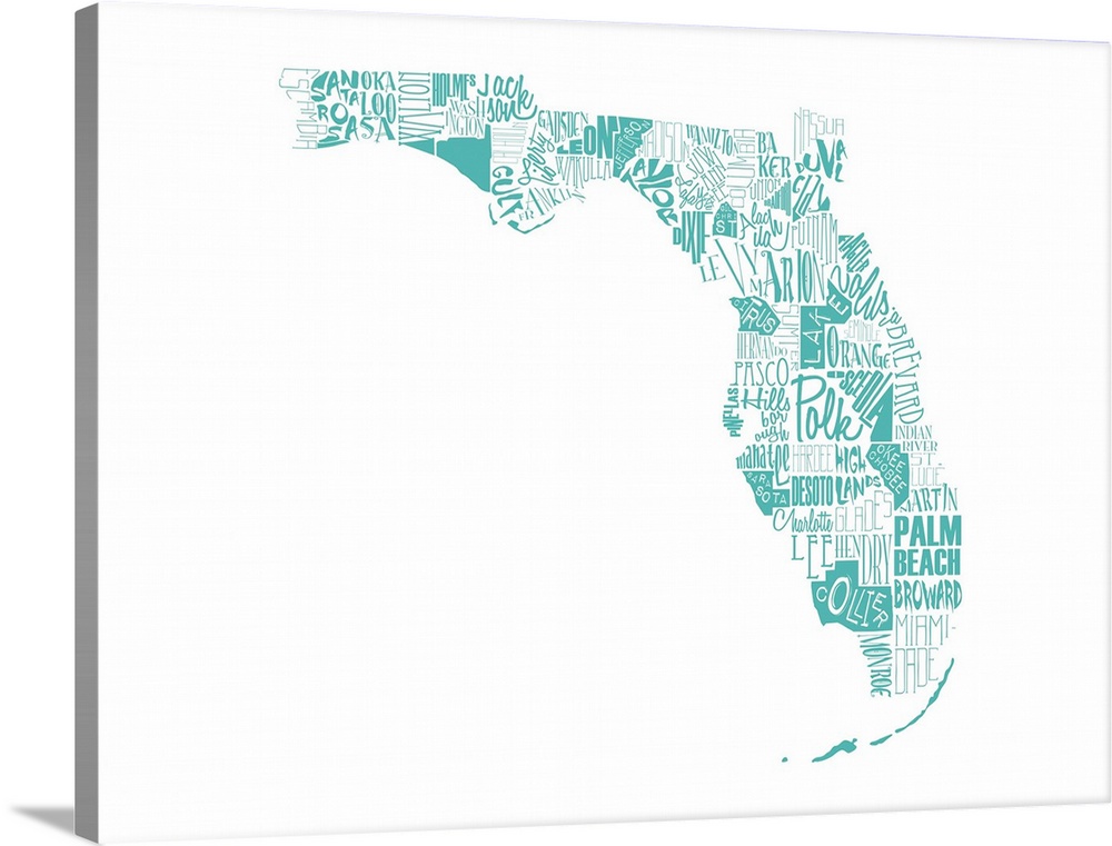 Contemporary painting using typography to make the shape of the state of Florida.