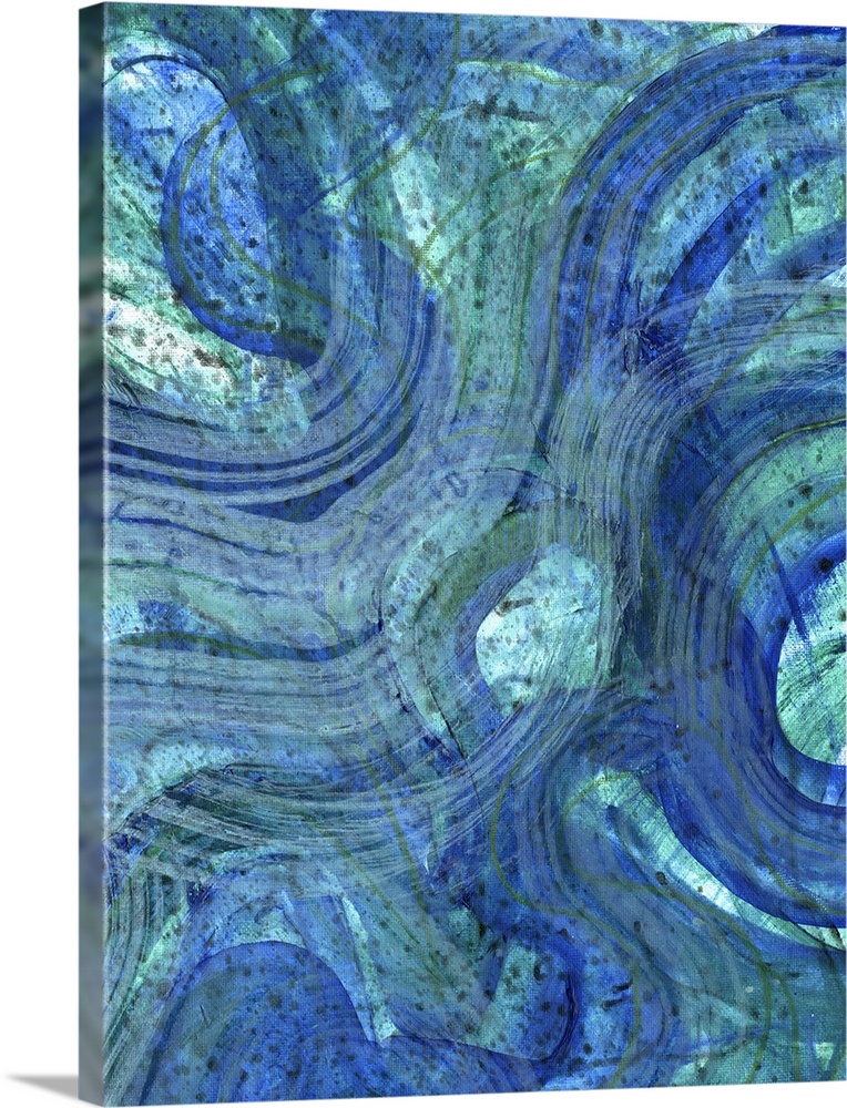 Contemporary abstract artwork resembling waves in deep blue water.