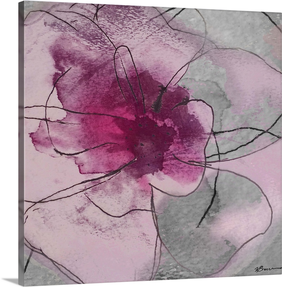 Contemporary home decor artwork of pink abstract flowers.