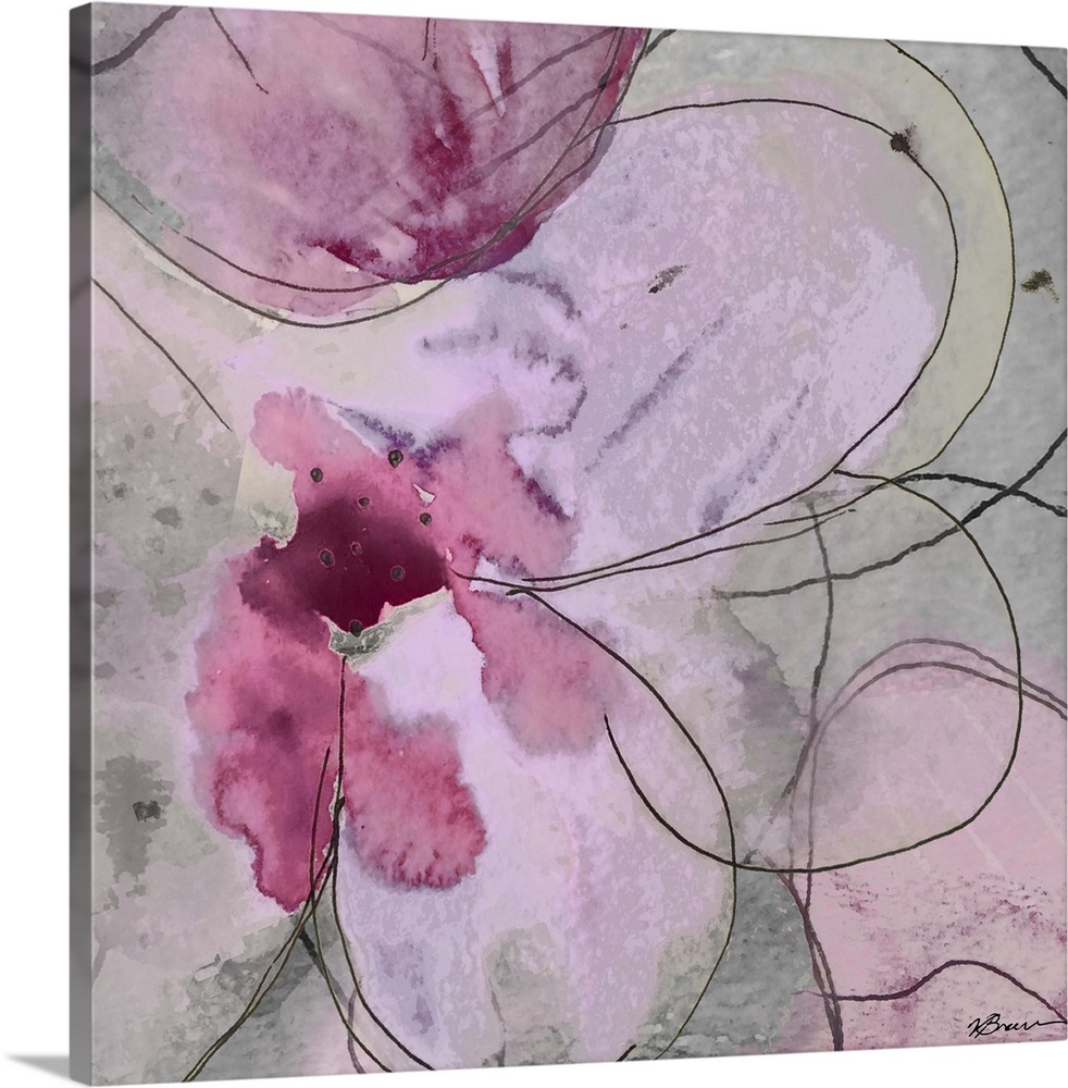 Contemporary home decor artwork of pink abstract flowers.