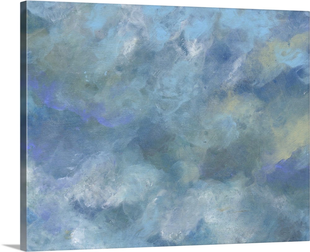 Contemporary painting of a cloudy sky in shades of blue and grey.