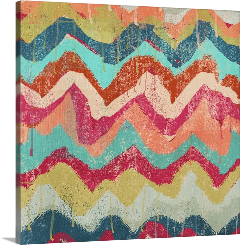 Contemporary multi-colored chevron pattern. In a faded, weathered style.