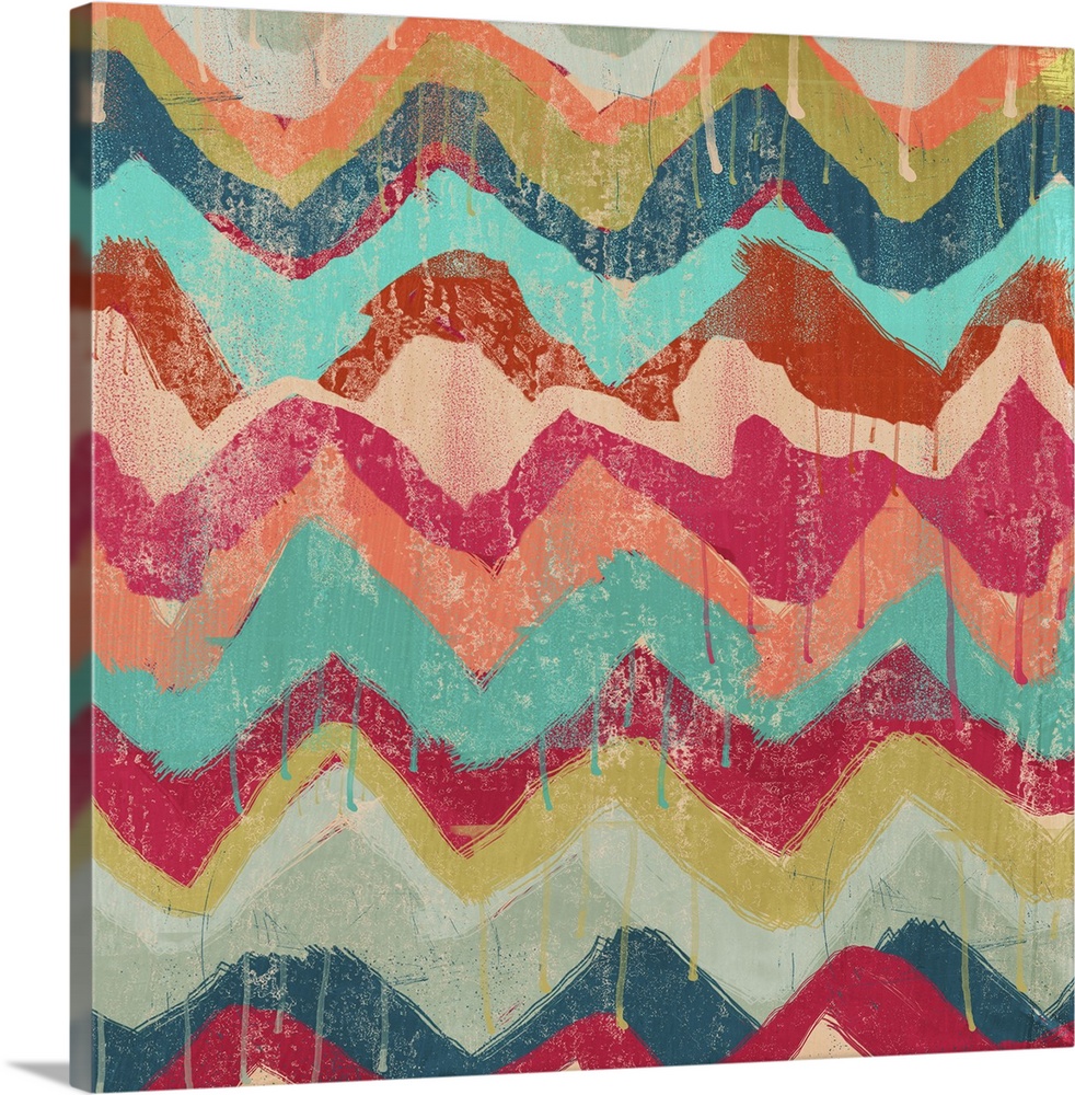 Contemporary multi-colored chevron pattern. In a faded, weathered style.