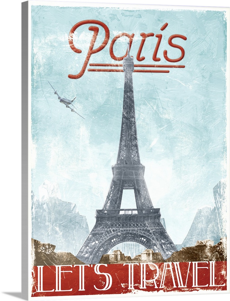 Home decor artwork of a travel poster for France in a vintage style.