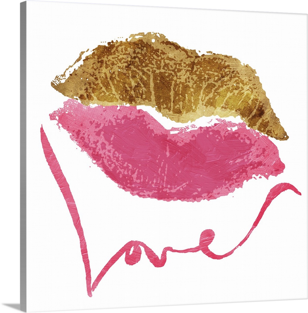 Square art with gold and pink lips and the word "Love" written below in pink.
