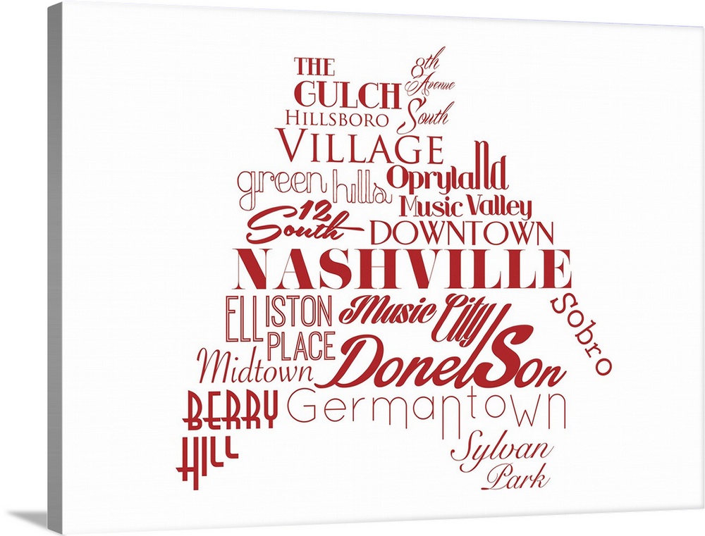 Contemporary painting using typography to make the shape of the city Nashville