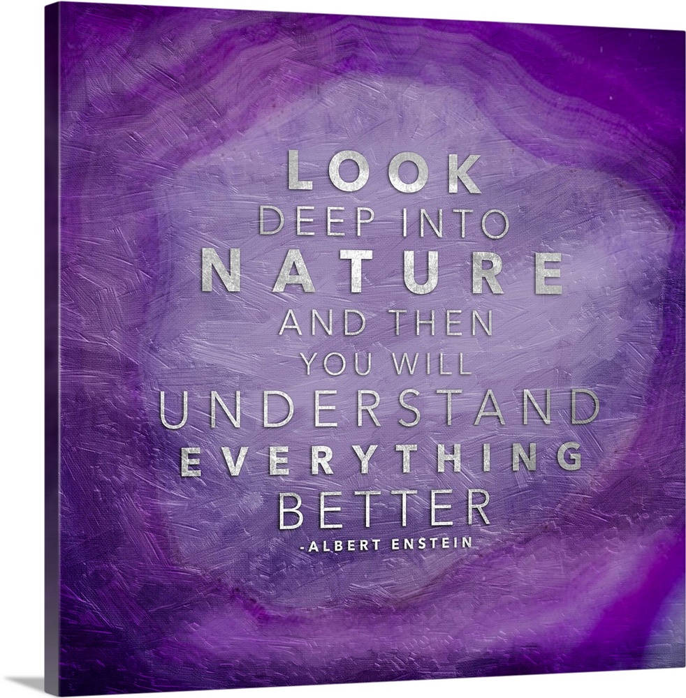A quotation in silver on a bright purple polished agate stone.
