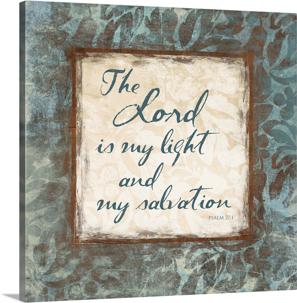 Scripture artwork with "Psalm 27:1" from the bible, surrounded by a floral pattern.
