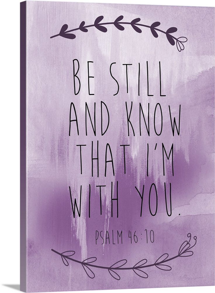 Bible verse with a simple laurel motif over a lavender watercolor wash.
