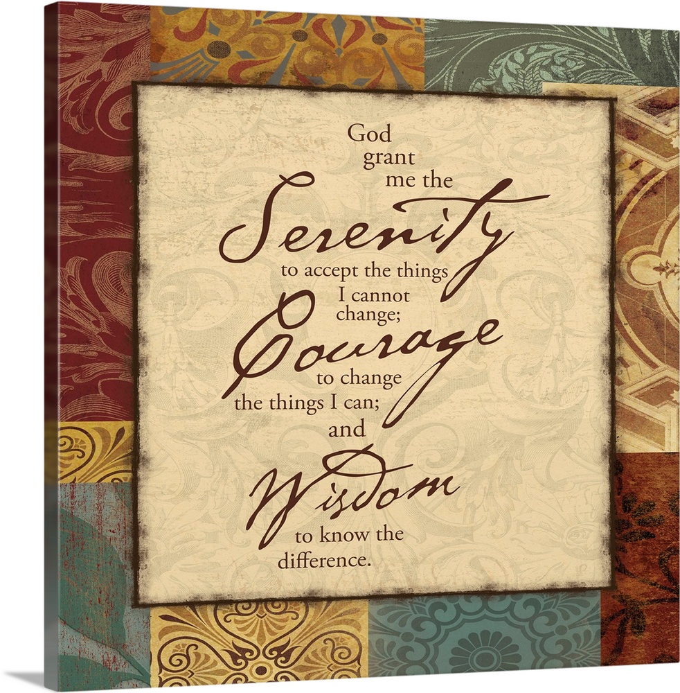Scripture art on earth toned surface, surrounded by floral and decorative patterns.