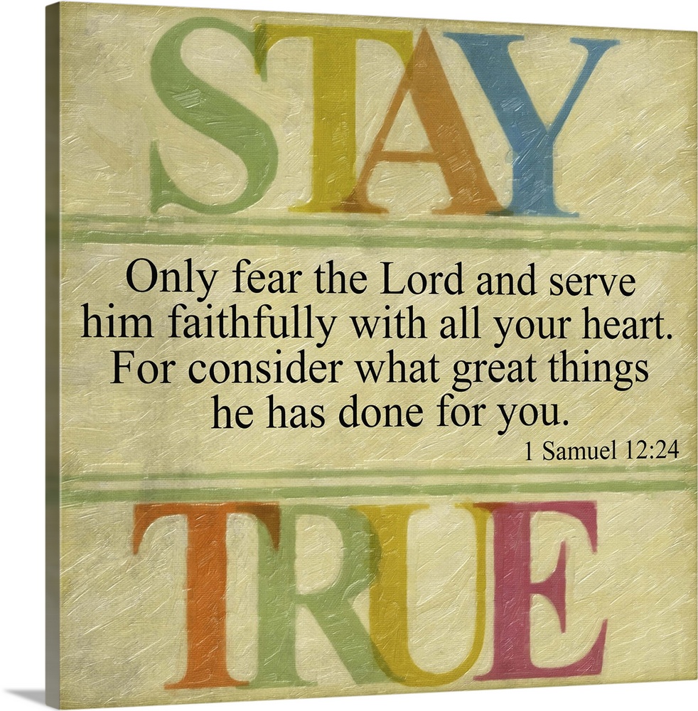 Bible verse I Samuel 12:24 framed by letters in rainbow colors.