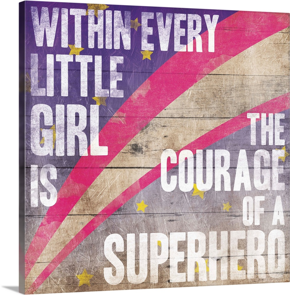 Superhero sentiment with pink and white stripes and yellow stars on a faux wood texture background.