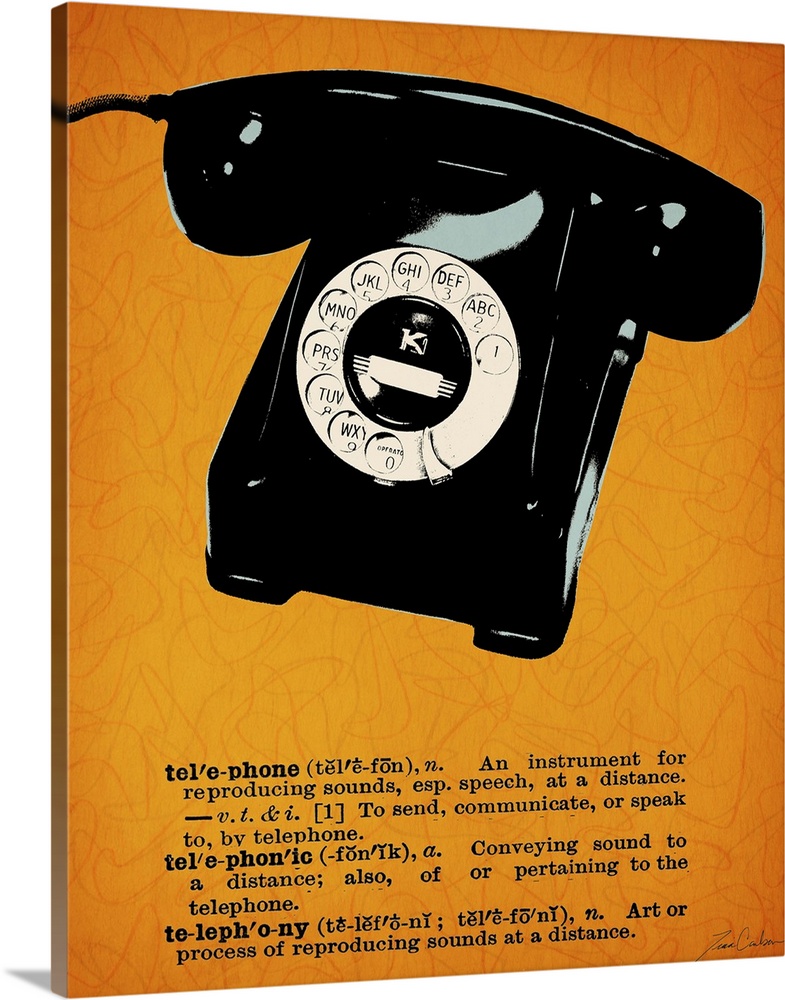 Retro-style illustration of a rotary telephone with the dictionary definition below the image.