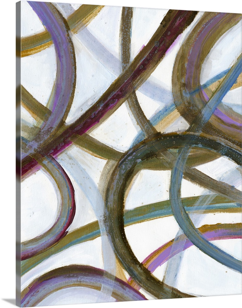 Contemporary abstract artwork of bold lines and curves intersecting.
