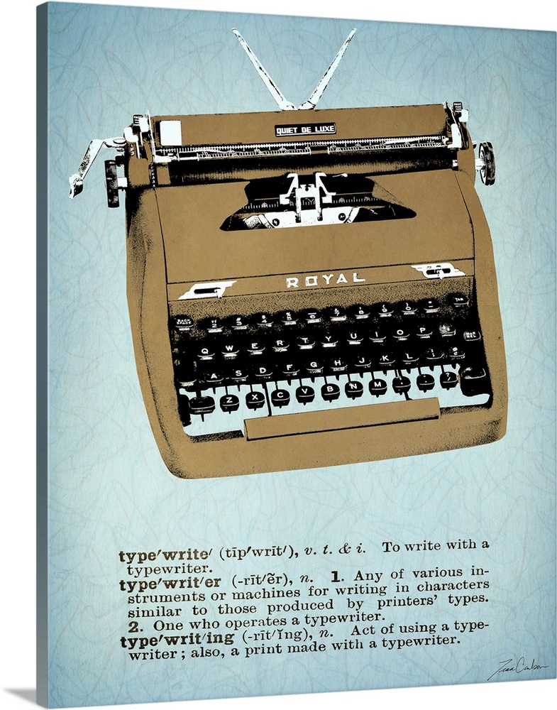 Retro-style illustration of a typewriter with the dictionary definition below the image.